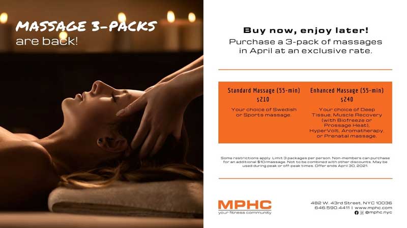 Massage 3 packs at Manhattan Plaza Health Club New York