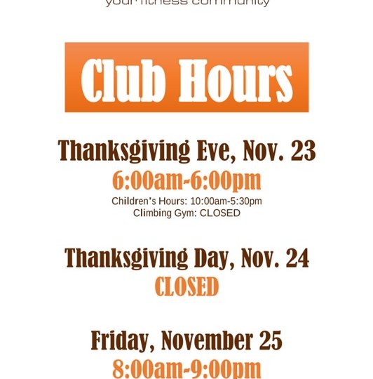Manhattan Plaza Health Club Thanksgiving 2020 Club Hours