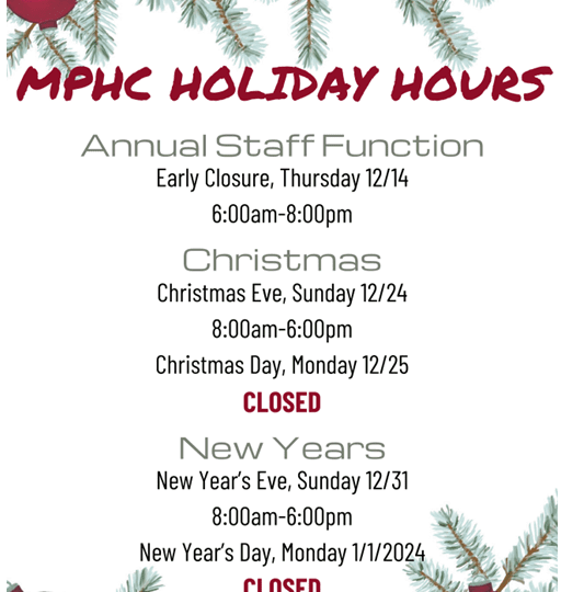 MPHC 2023 Holiday Hours