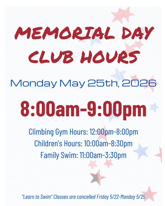 Memorial Day Hours on Monday May 25th 2026 for Manhattan Plaza Health Club